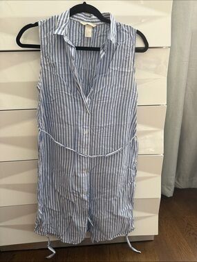 H&M Blue and White Striped Sleeveless shirt dress